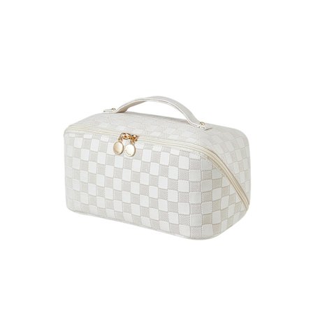 Rejse makeup taske, stor kapacitet dame kosmetiktaske, vandtæt bærbar fladåbnende toilet taske/makeup taske.