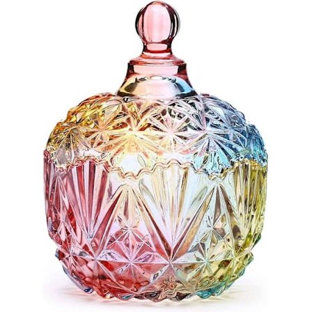 1 stk Fargerik Oppbevaringskrukke i Glass med Lokk Godterikrukke Kakeboks Smykkeskrin Buffékrukke Kjeksbeholder (750ml/26oz)
