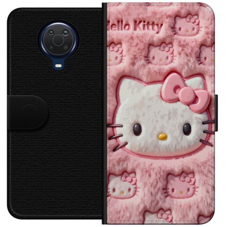 Yhteensopiva Lompakkokotelo Nokia G20 Hello Kitty vaaleanpunainen pörröinen tausta, jossa on ikoninen kasvot ja kawaii-esteettisyys