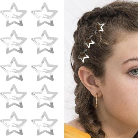 10 stjerne hårklemmer Stjerne hårnåle Y2K-tilbehør Sølv metal hårklemmer Snap stjerne hårtilbehør Skridsikre stjerne klemmer til piger Kvinder