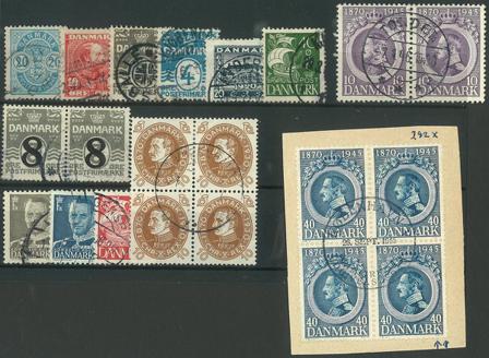 Danmark 1885-1950 - 13 stemplede varianter
