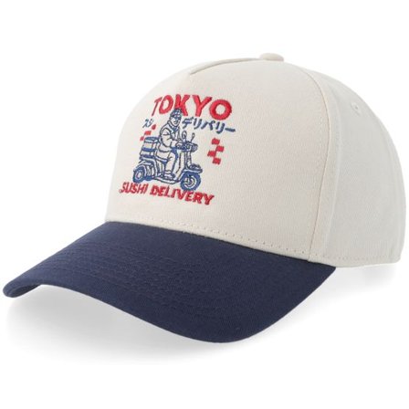Yapan - Beige adjustable Keps - Tokyo Sushi Delivery Stone/Navy A-frame Adjustable @ Hatstore