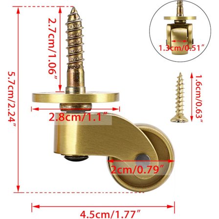 Sæt med 4 messinghjul med skruer