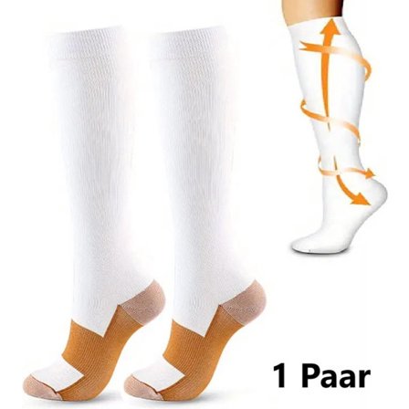 Sportstrumpor I Löparstrumpor I Löpning I Fitnessstrumpor I Kopparkompressionstrumpor I Stödstrumpor I Flygstrumpor I Storlek L/XL (40-47) I Vit