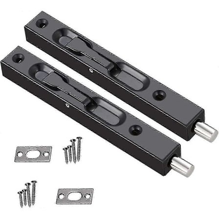 2 Stykker Skjulte Dørlåser, Bolt Lås 304 Rustfritt Stål Dørlås, 6 Tommer Skjulte Dørlåser Svart Rustfritt Stål Sikkerhetsbolt Jskee_tfrf