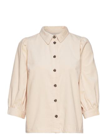 Kaeva Corduroy Shirt Långärmad Skjorta Creme Kaffe