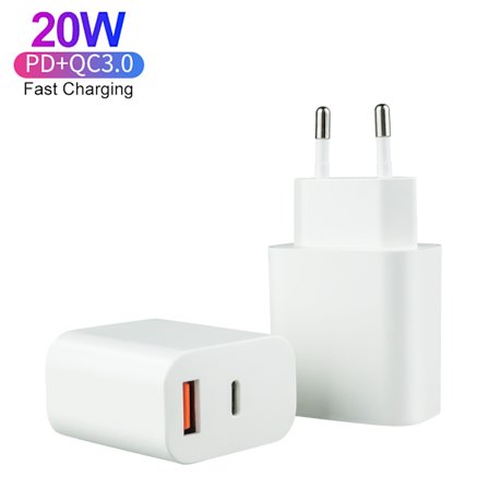 CE FCC ETL -sertifioitu 20 W USB C -pikalataus, kaksoisporttinen matkalaturi puhelimelle, tyyppi C QC 18 W, kannettava adapterilaturi【COPL】