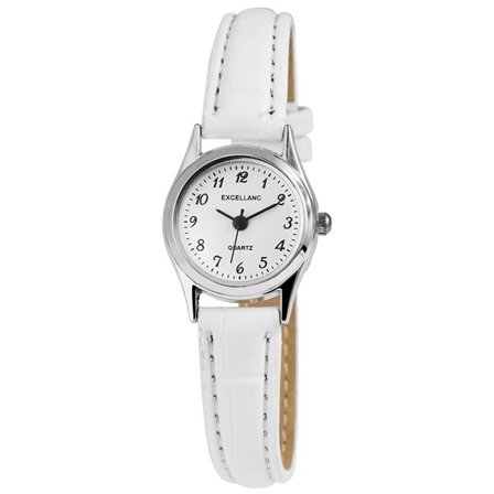 Excellanc dameur med kunstlæderrem - hvid/sølv med klassisk stil