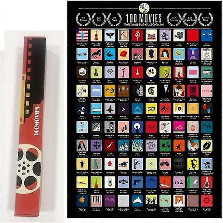 100 Filmer att Stryka Av Poster, Bucket List Filmposter, Toppfilmer Scratch Poster (FMY)