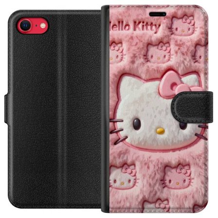 Kompatibel Tegnebogsetui til Apple iPhone SE (2020) Hello Kitty lyserød fluffy baggrund med ikonisk ansigt og kawaii-æstetik
