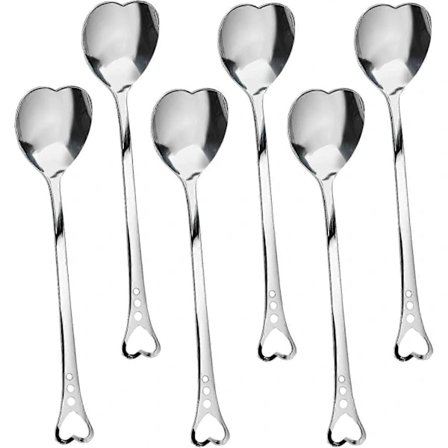 Coffee Spoon Stainless Steel, Heart Shaped Coffee Spoon, Long Handle Spoon, Set of 6 (Heart Shaped)