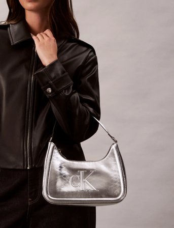 Calvin Klein Bold Ck Metallic Shoulder Bag - Silver - ONE SIZE