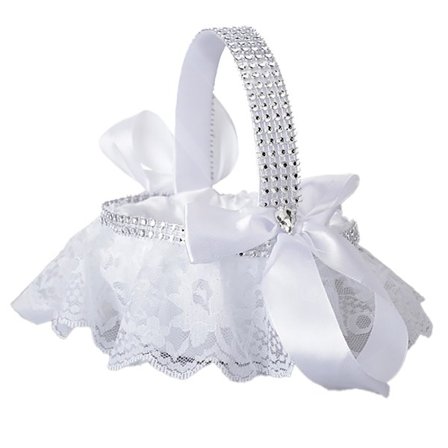 Hvid bryllupsblomsterkurv, blomsterkurv, snefnug blonde mini bryllupsblomsterkurv, vintage bånd blonde sløjfe blomsterkurv, sløjfe blomsterkurv