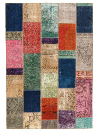 Handgeknoopt Patchwork Vloerkleed 141X207 Vintage Perzisch Wol Bruin/Zwart Klein