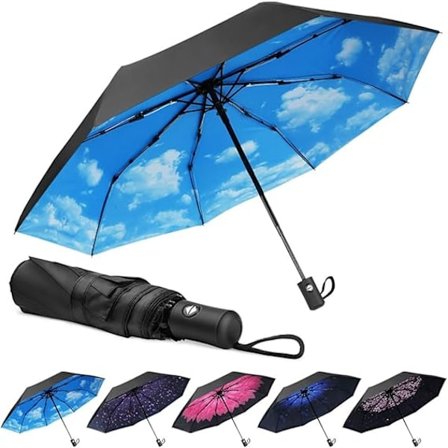 Myrskynkestävä sateenvarjo 8 ripaa, automaattinen avaus/sulkeminen, pieni kompakti, kannettava sateenvarjo, automaattinen tuulenpitävä
