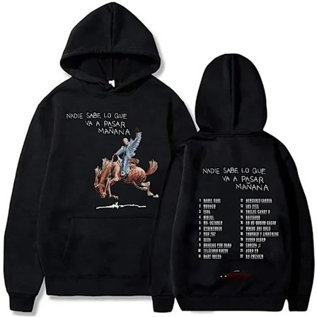 Bad Bunny Nytt Album Nadie Sabe Lo Que Va Pasar Manana Gensere Street Hettegensere Klær Casual Pullovers 90-talls Bad Bunny Hettegenser