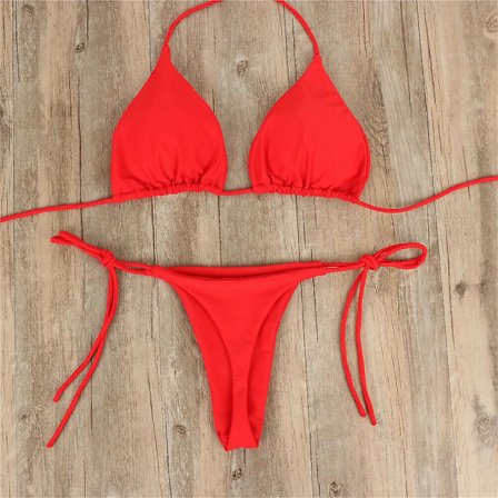 Dame Ultratynn Elastisk String Bikini Sett Sexy Ensfarget Badedrakt Bandasje Stil Brasiliansk Badetøy C XL(FQ)