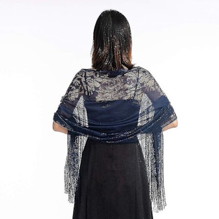 Kvinnors blommiga spetssjal med tofsar, mjuka nätfransar för bröllopskvällar och festklänningar