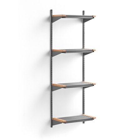 Wandgarderobenschrank JEPPE mit 4 Schuhböden, Grundelement, 1790x600x310 mm, Alu/Birke