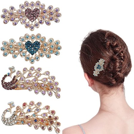 4 stk. Blomster Påfugl Hårklemmer Krystal Rhinestones Hårspænder Glitter Funklende Metal Snap Hårklemmer Hårnåle