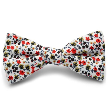 Bíly bavlněný motýlek s květinami pro muže - Předvázané motýlky