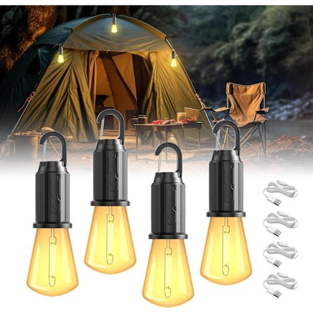 Ladattava LED-retkeilyvalaisin, IP65 kannettava lyhty, 3 kirkkaustilaa, ihanteellinen retkeilyyn, patikointiin, hätätilanteisiin, 4 kpl