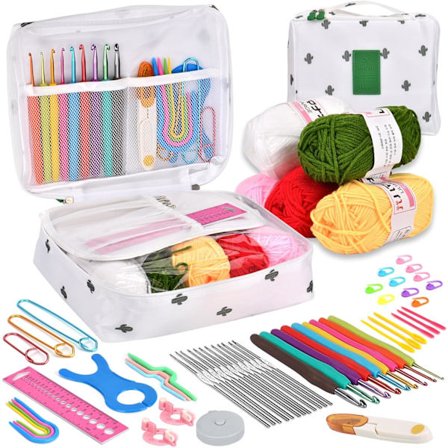58 deler Hekle-sett, Hekle-sett for nybegynnere og voksne, Inkluderer 0,6 mm-6 mm Ergonomiske Metall Heklenåler, Tilbehør og Verktøy