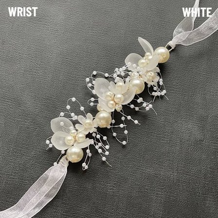 Pearl Wrist Flower Girls Brudtärna VIT HANDLED