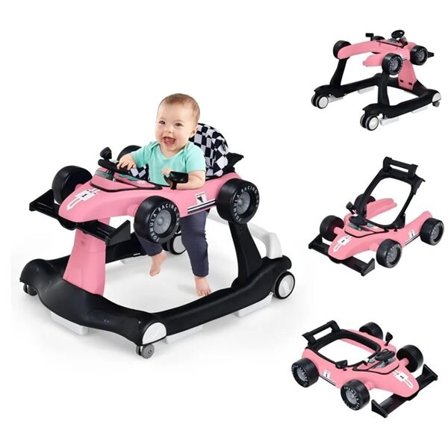 4-in-1 Race Car Walker - Musta/vaaleanpunainen, säädettävä ja kokoontaitettava