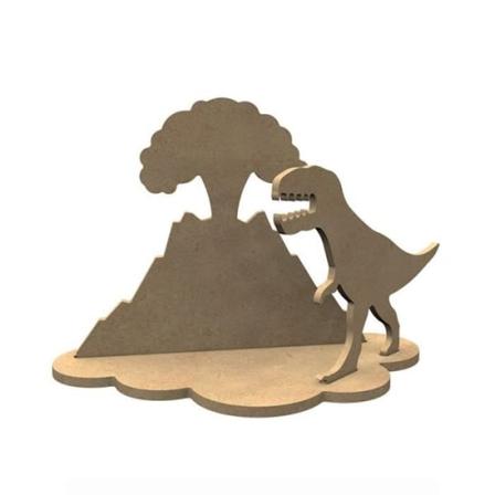 3D dekoration i MDF trä - Vulkan och tyrannosaurus