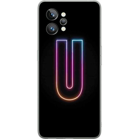 Kompatibel Mobilcover til Realme Realme GT2 Pro Minimalistisk neonbogstav U i farverig lyseffekt mod sort baggrund