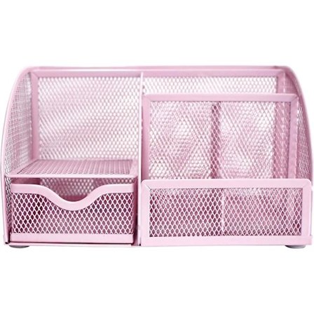 Bordssorterer i netting for kontor med 7 rom + skuff Pennholder/multifunksjonell sorterer Ex348 rosa