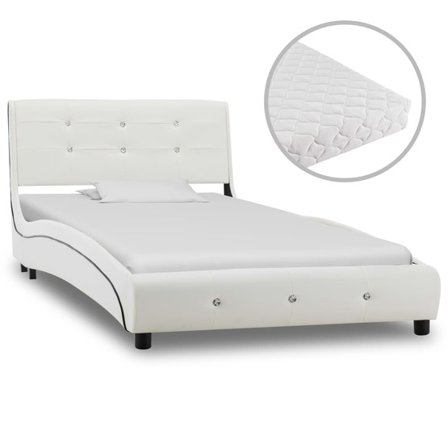 VidaXl Säng Med Madrass Vit Konstläder Knappar 90X200 Cm - Litenleker