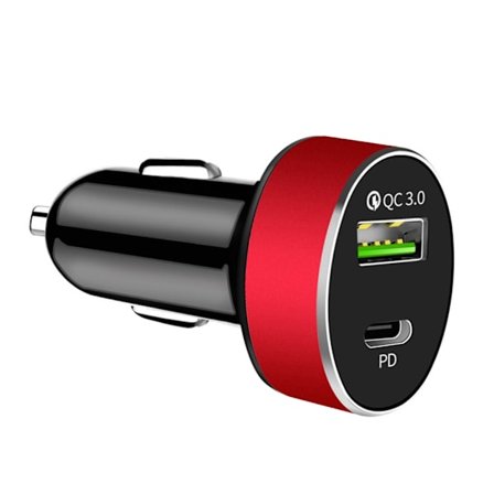 Nopeasti lataava USB C+USB-autopuhelinlaturisovitin USB C+USB QC3.0 PD20W -lataus Pikalatauspistoke puhelimelle