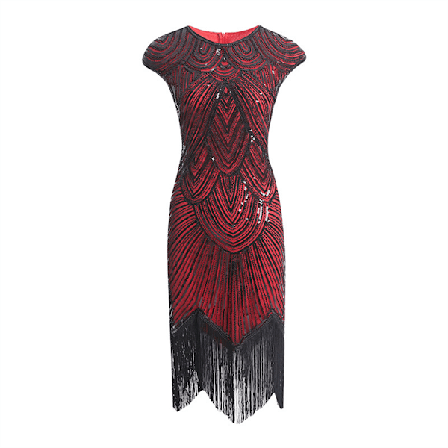 Vintage Flapper Kjoler 1920-tallet for Kvinner Krystallperlebesatt Frynsekant Great Gatsby Kjole Svart&Rød Svart&Rød