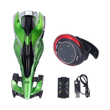 Fjernbetjent racerbil med ur, genopladelig stemmestyret RC-bil, legetøjsbil, grøn