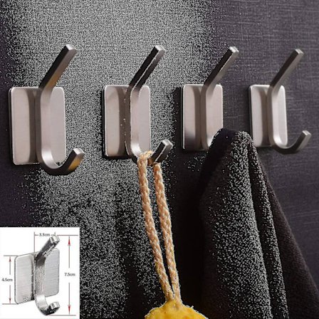 Pyyhekoukku, 3m koukut, itseliimautuva koukku, harjattu ruostumaton teräs 4 kpl