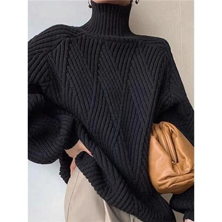 Strikkevarer for kvinner Høst Vinter Genser Idle Style Turtleneck Pullover Innvendig slitasje Tykk Løs Ytre Black XL
