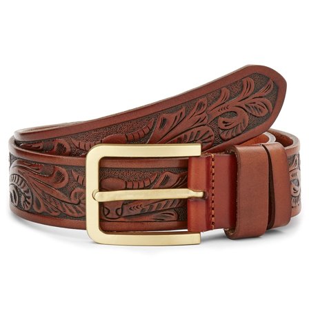 Ceinture en cuir marron-rouge artistique pour hommes - Ceintures en cuir