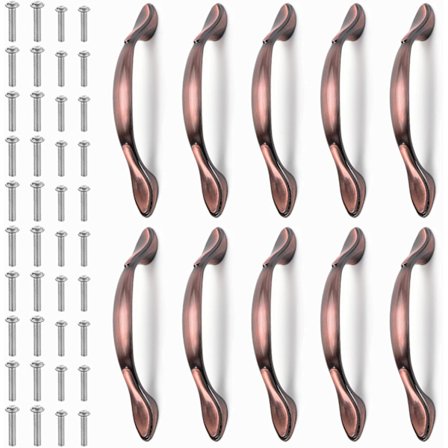 10 kpl Vintage-huonekalujen ovenkahvoja, Vintage-kaarevat kaapin vetimet, Huonekalujen vetimet (96 mm, punainen pronssi)