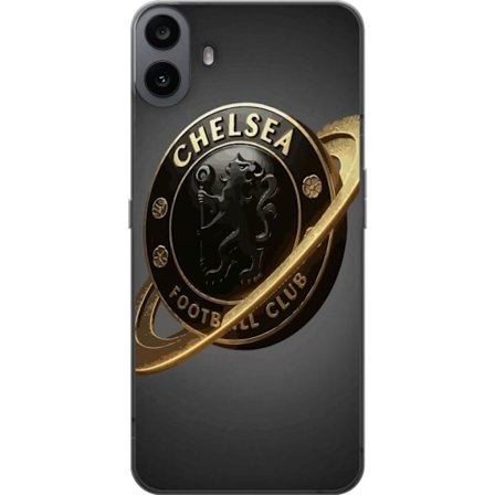 Kompatibelt Mobilskal till Nothing CMF Phone 1 Chelsea-emblem i svart och guld med lejonmotiv, ringformad design och svepande guldeffekt på mörk ele