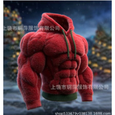 Muscle Print Hoodie – Ensfarvet Abs Design Hættetrøje Unisex*S*WY4590