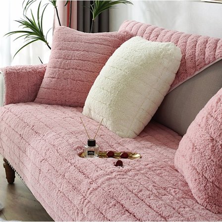 Moderne enkel fløyelsmyk sofapute, universell all-inclusive varm tykk sofaovertrekk, tatami buktvindu pute (Rosa, 90*90)