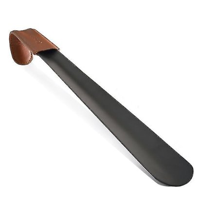 Sko-ske med lang håndtag i rustfrit stål, læderbetræk, hjælper med at tage sko på