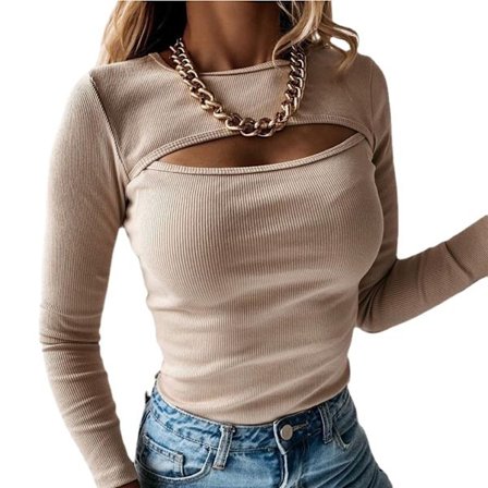 Naisten Avoin Rintaosa Pitkähihainen Seksikäs Rentoutunut T-paita