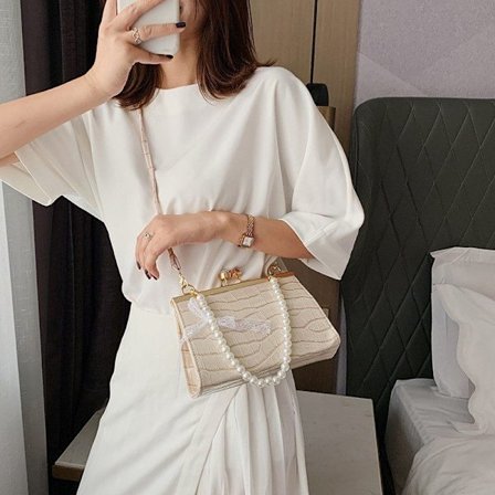 Perleveske dameveske høst skuldertaske klipskjede håndveske