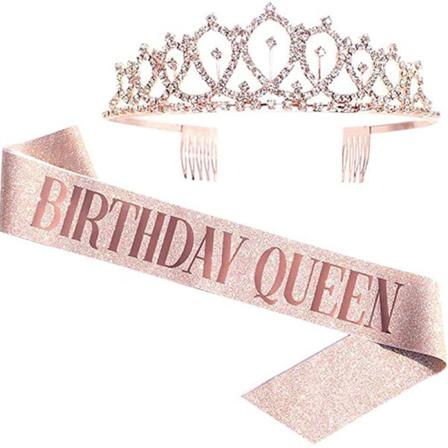 1set Bling Rhinestone Crown Tiara Sash Födelsedag Årsdag Par