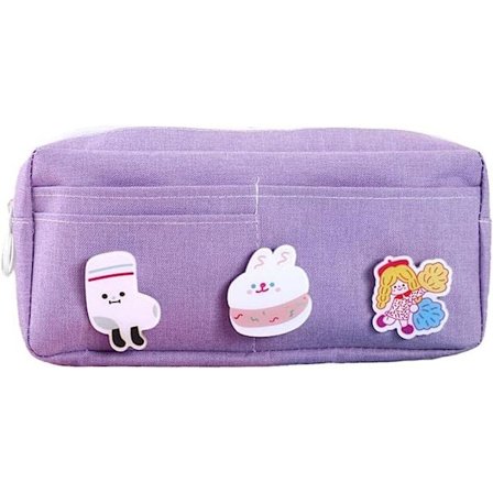 Ins Style Stor Kapacitet Lærred Blyant Etui Søde Dyr Badges Lilla Pen Tasker S