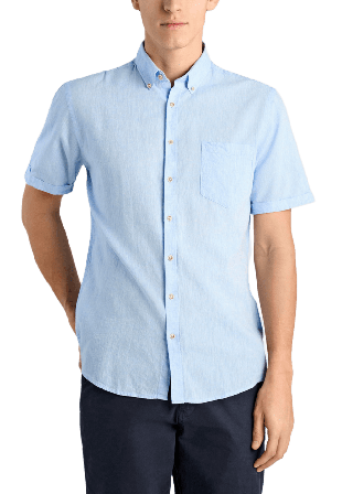 Lindbergh Cotton/linen shirt S/S Kortärmade skjortor Herr Blå XL