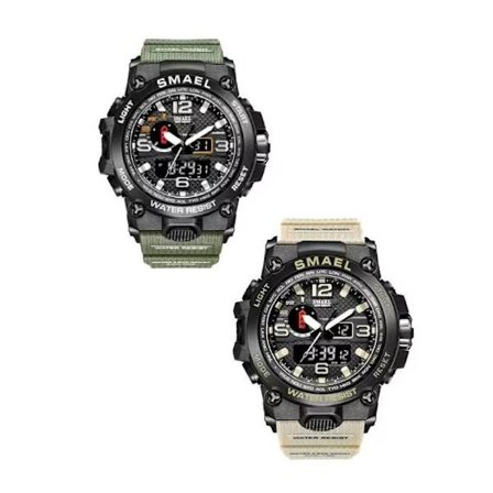 Khaki och Militärgrön Analog Digital Watch för män Big Face Utomhussport Vattentät Militär Armbandsur med Date Multifunktion Taktisk LED